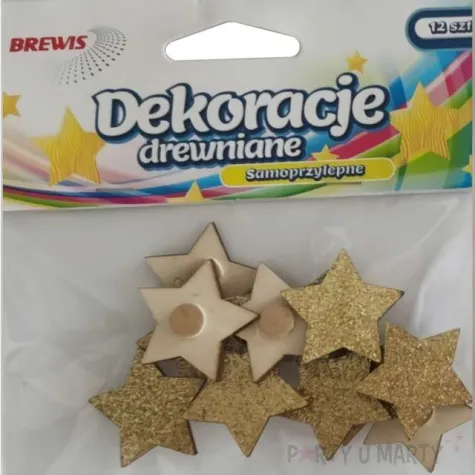 aplikacje zlote gwiazdki drewno samoprzylepne brewis 12 szt