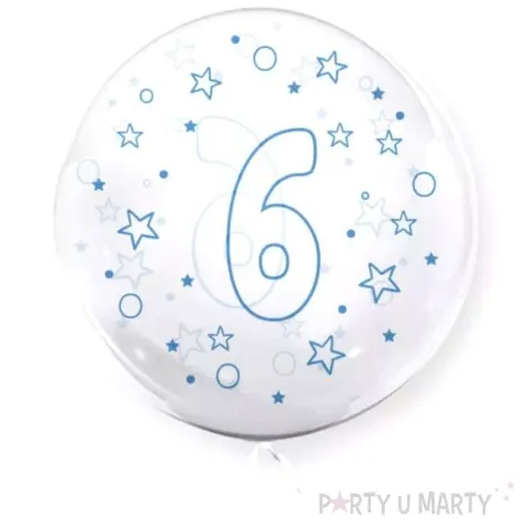 balon cyfra 6 niebieska transparentny tuban 18 orb