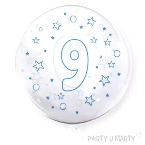 balon cyfra 9 niebieska transparentny tuban 18 orb