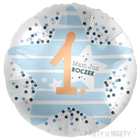 balon foliowy 1 mam juz roczek bialo niebieski premioloon 17 rnd