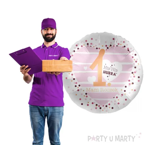 balon foliowy 1 mam roczek bialo rozowy premioloon 17 rnd
