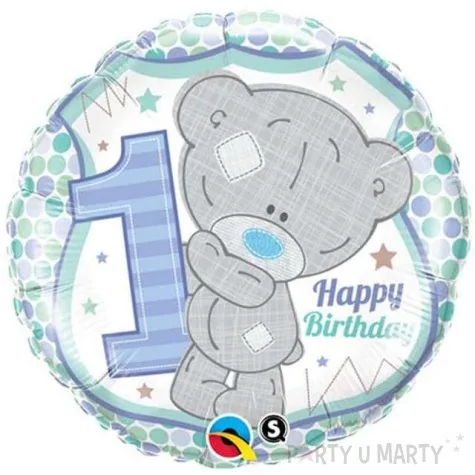 balon foliowy 1 urodziny mis blekitny qualatex 18 rnd