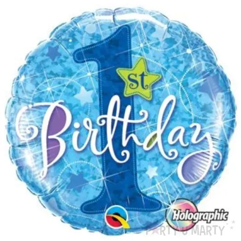 balon foliowy 1 urodziny niebieski qualatex 18 rnd