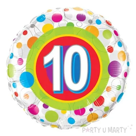 balon foliowy 10 urodziny grochy qualatex 18 rnd