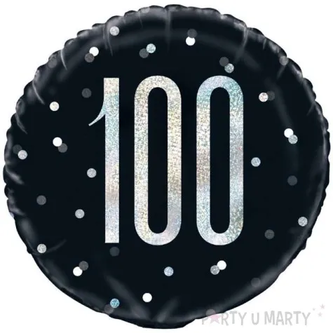 balon foliowy 100 urodziny glitz grochy czarny unique 18 rnd