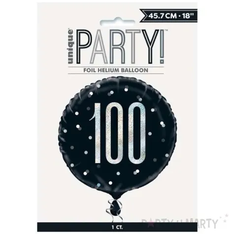 balon foliowy 100 urodziny glitz grochy czarny unique 18 rnd