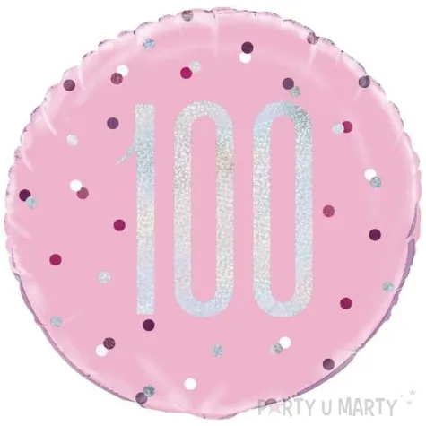 balon foliowy 100 urodziny glitz grochy jasno rozowy unique 18 rnd