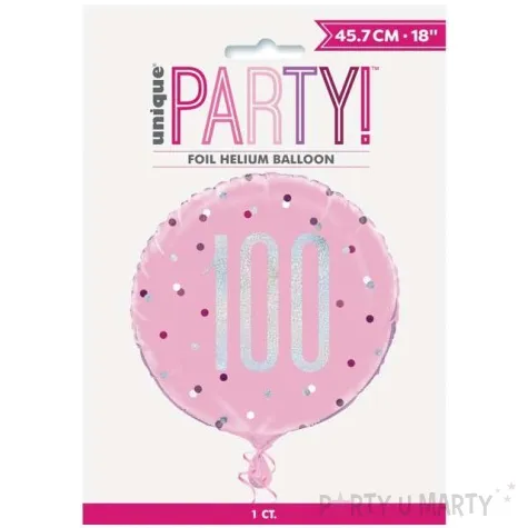 balon foliowy 100 urodziny glitz grochy jasno rozowy unique 18 rnd