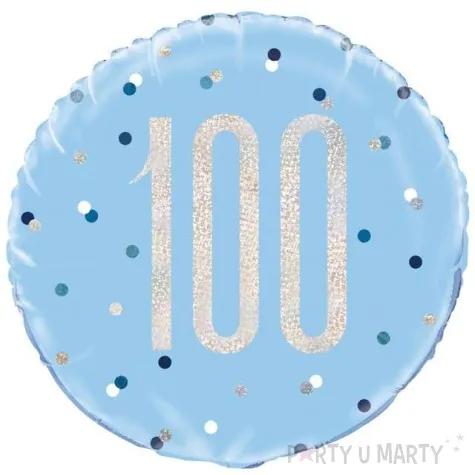 balon foliowy 100 urodziny glitz grochy niebieski unique 18 rnd