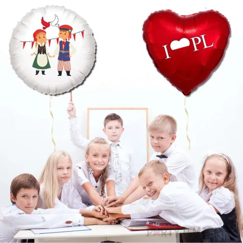 balon foliowy 11 listopada dzieci w stroju ludowym bialy 18 rnd