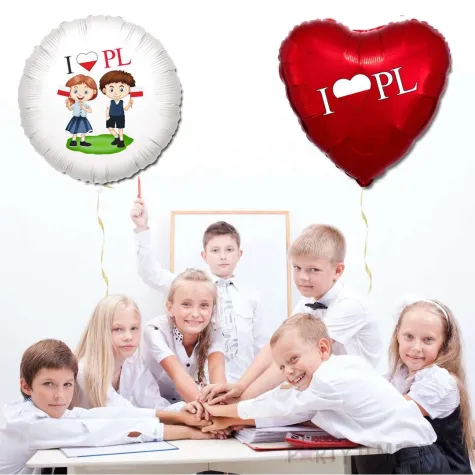 balon foliowy 11 listopada dzieci z flaga bialy 18 rnd