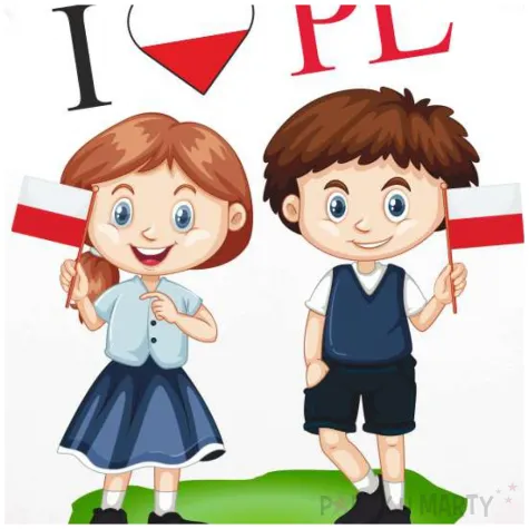 balon foliowy 11 listopada dzieci z flaga bialy 18 rnd