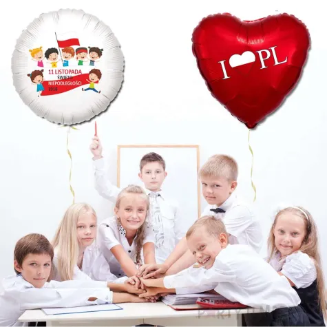 balon foliowy 11 listopada wesole dzieci bialy 18 rnd