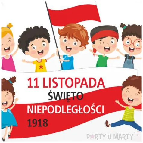 balon foliowy 11 listopada wesole dzieci bialy 18 rnd