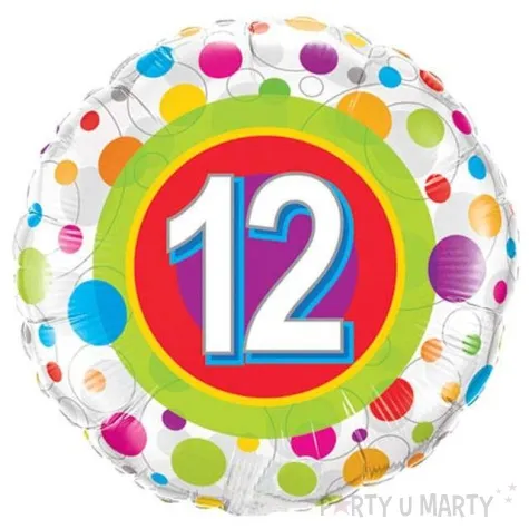 balon foliowy 12 urodziny grochy qualatex 18 rnd