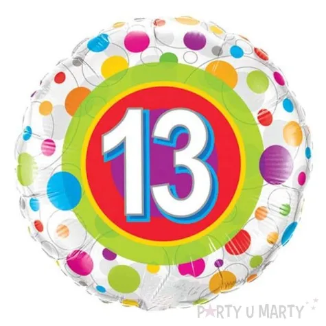 balon foliowy 13 urodziny grochy qualatex 18 rnd