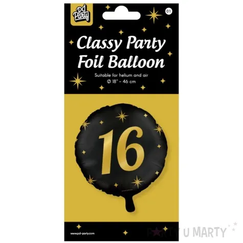 balon foliowy 16 urodziny classy party zloto czarny pd party 18 rnd