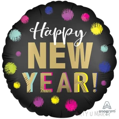 balon foliowy 18 cir happy new year w kropki zapakowany
