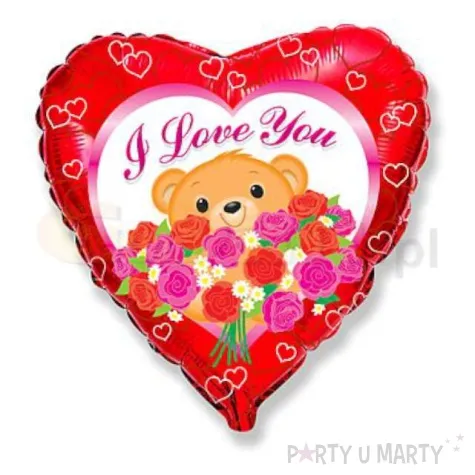 balon foliowy 18 misio z bukietem roz