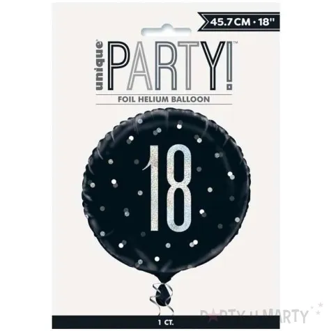 balon foliowy 18 urodziny glitz grochy czarny unique 18 rnd
