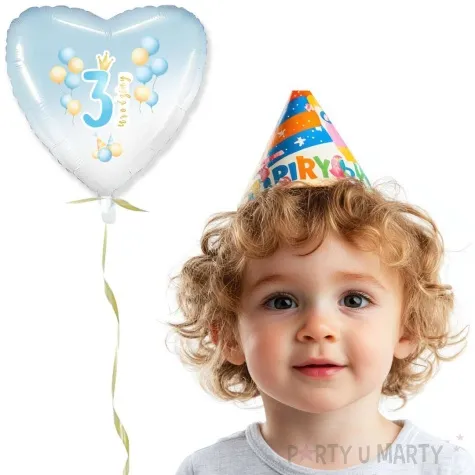 balon foliowy 3 urodziny baloniki blekitno bialy gradient 18 hrt
