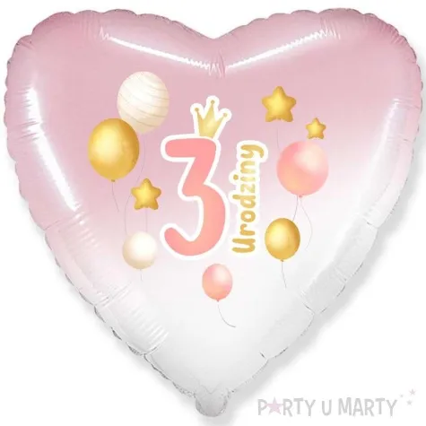 balon foliowy 3 urodziny baloniki rozowo bialy gradient 18 hrt