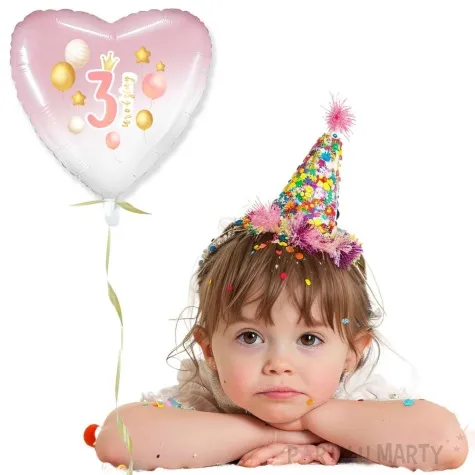 balon foliowy 3 urodziny baloniki rozowo bialy gradient 18 hrt