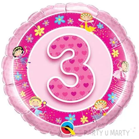 balon foliowy 3 urodziny rozowy qualatex 18 rnd