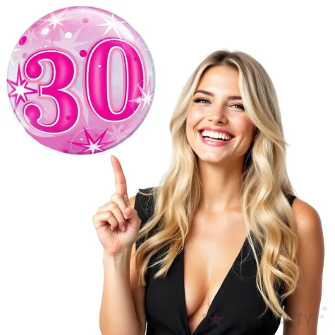 balon foliowy 30 urodziny gwiazdki rozowy qualatex bubbles 22 orb