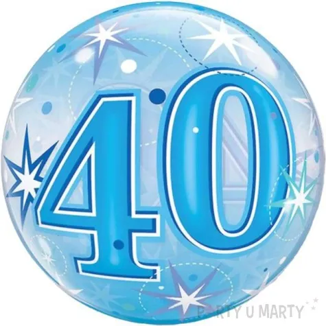balon foliowy 40 urodziny gwiazdki niebieski qualatex bubbles 22 orb