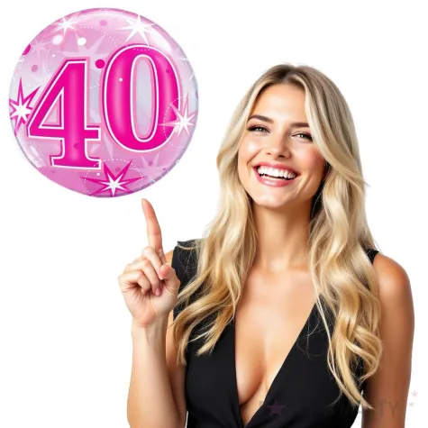 balon foliowy 40 urodziny gwiazdki rozowy qualatex bubbles 22 orb