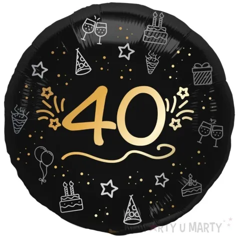 balon foliowy 40 urodziny shining glam czarny zloty folat 18 rnd
