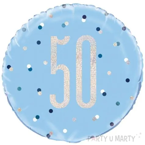 balon foliowy 50 urodziny glitz grochy niebieski unique 18 rnd