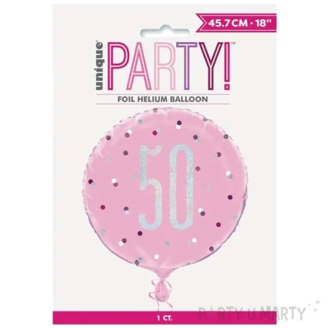 balon foliowy 50 urodziny glitz grochy rozowy unique 18 rnd