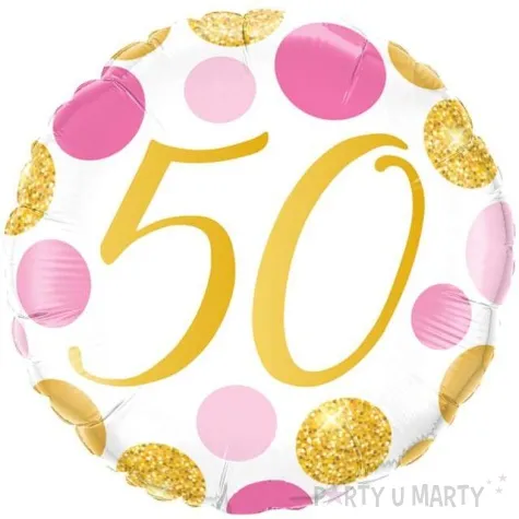 balon foliowy 50 urodziny grochy zlote rozowy qualatex 18 rnd