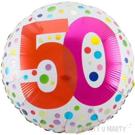 balon foliowy 50 urodziny rainbow bialy folat 18 rnd