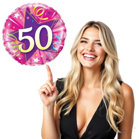 balon foliowy 50 urodziny rozowy qualatex 18 rnd