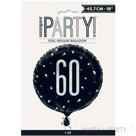 balon foliowy 60 urodziny glitz grochy czarny unique 18 rnd