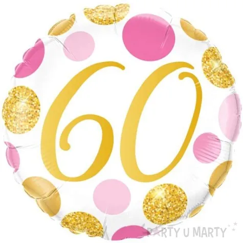 balon foliowy 60 urodziny grochy zlote rozowy qualatex 18 rnd