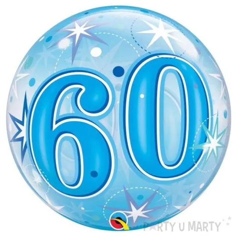 balon foliowy 60 urodziny gwiazdki niebieski qualatex bubbles 22 orb