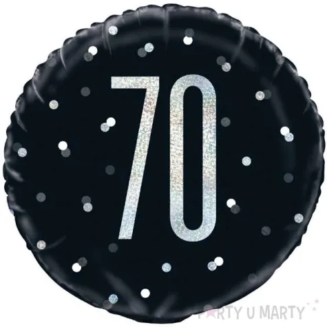 balon foliowy 70 urodziny glitz grochy czarny unique 18 rnd
