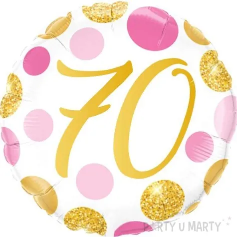 balon foliowy 70 urodziny grochy zlote rozowy qualatex 18 rnd