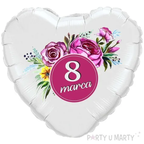 balon foliowy 8 marca piwonie bialy 18 hrt