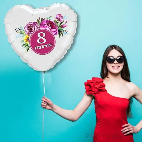 balon foliowy 8 marca piwonie bialy 18 hrt