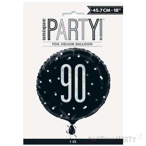 balon foliowy 90 urodziny glitz grochy czarny unique 18 rnd