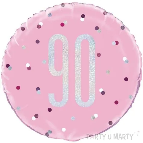 balon foliowy 90 urodziny glitz grochy rozowy unique 18 rnd