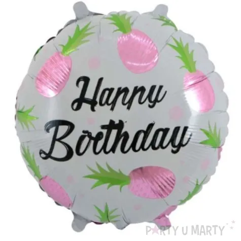 balon foliowy ananasowe happy birthday rozowy 18 rnd