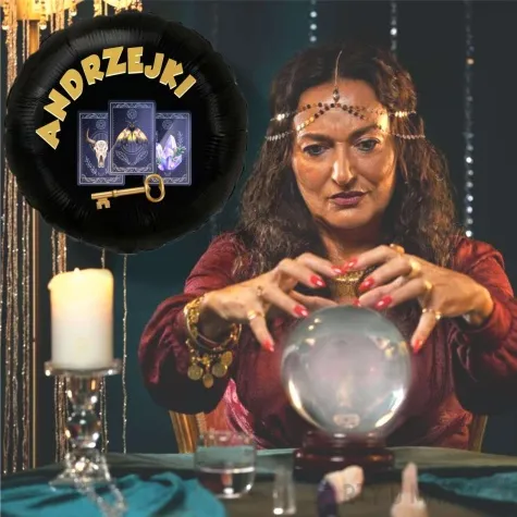 balon foliowy andrzejki wrozbita maciej i karty czarny 18 rnd