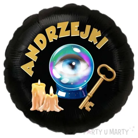 balon foliowy andrzejki wrozbita maciej i szklana kula czarny 18 rnd