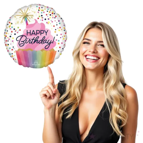 balon foliowy babeczka happy birthday amscan 18 rnd